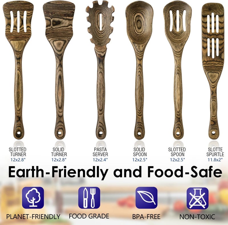 HOWHONG Wooden Spoons for Cooking, Pakkawood Kitchen Utensil Set Granite, Premium Durable Wooden Utensils for Nonstick Cookware, Heat Resistant, Smooth Finish, Comfortable Grip, 6 Piece - Image 2